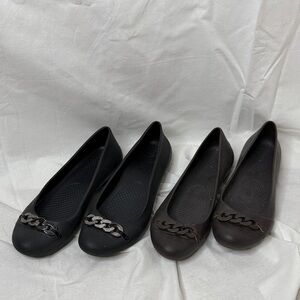 2 PAIRS Crocs Ballet Flats with Chain Black and Brown